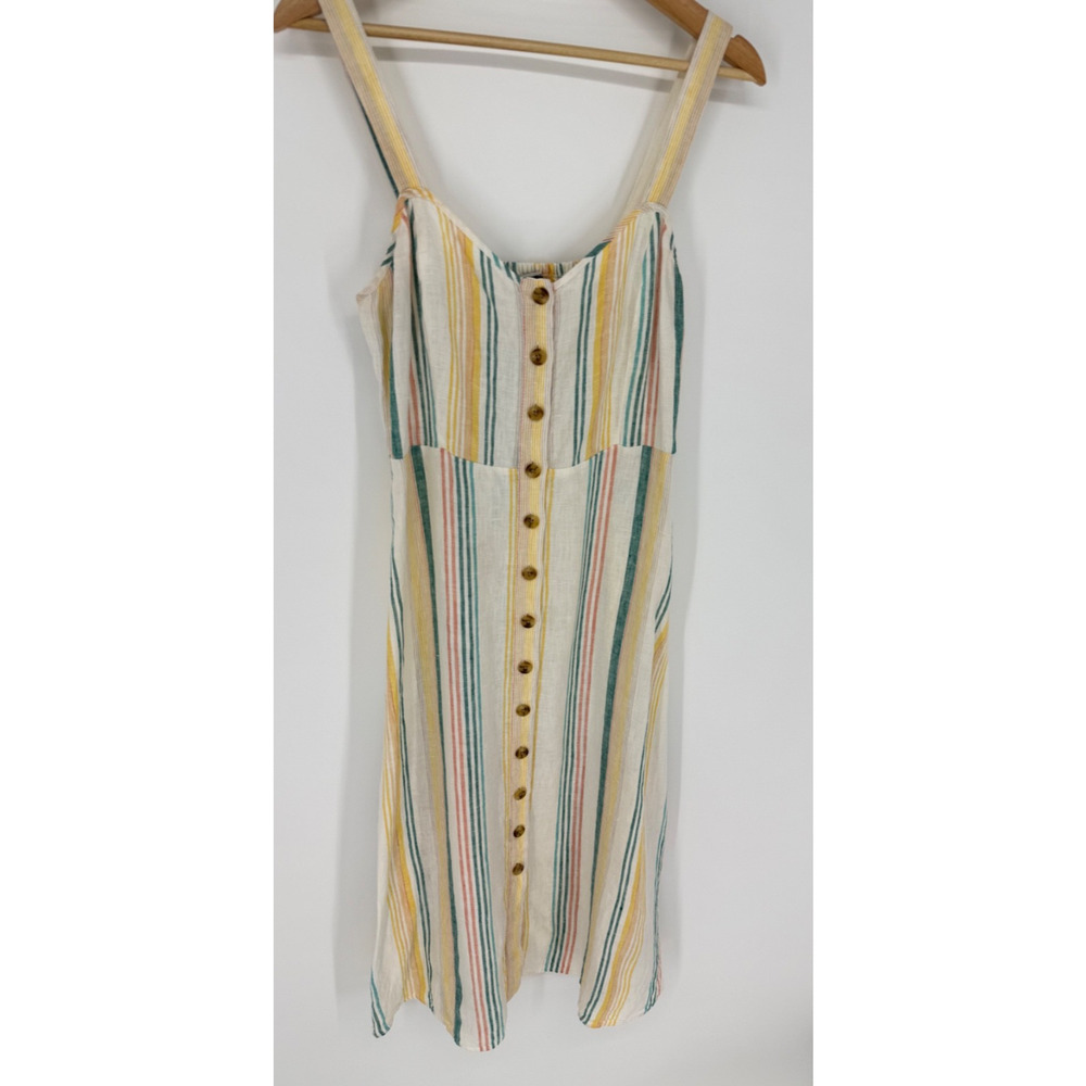 Madewell 100% Linen Dress Sz 4 Fitted Bodice Midi in Stripe, 3152